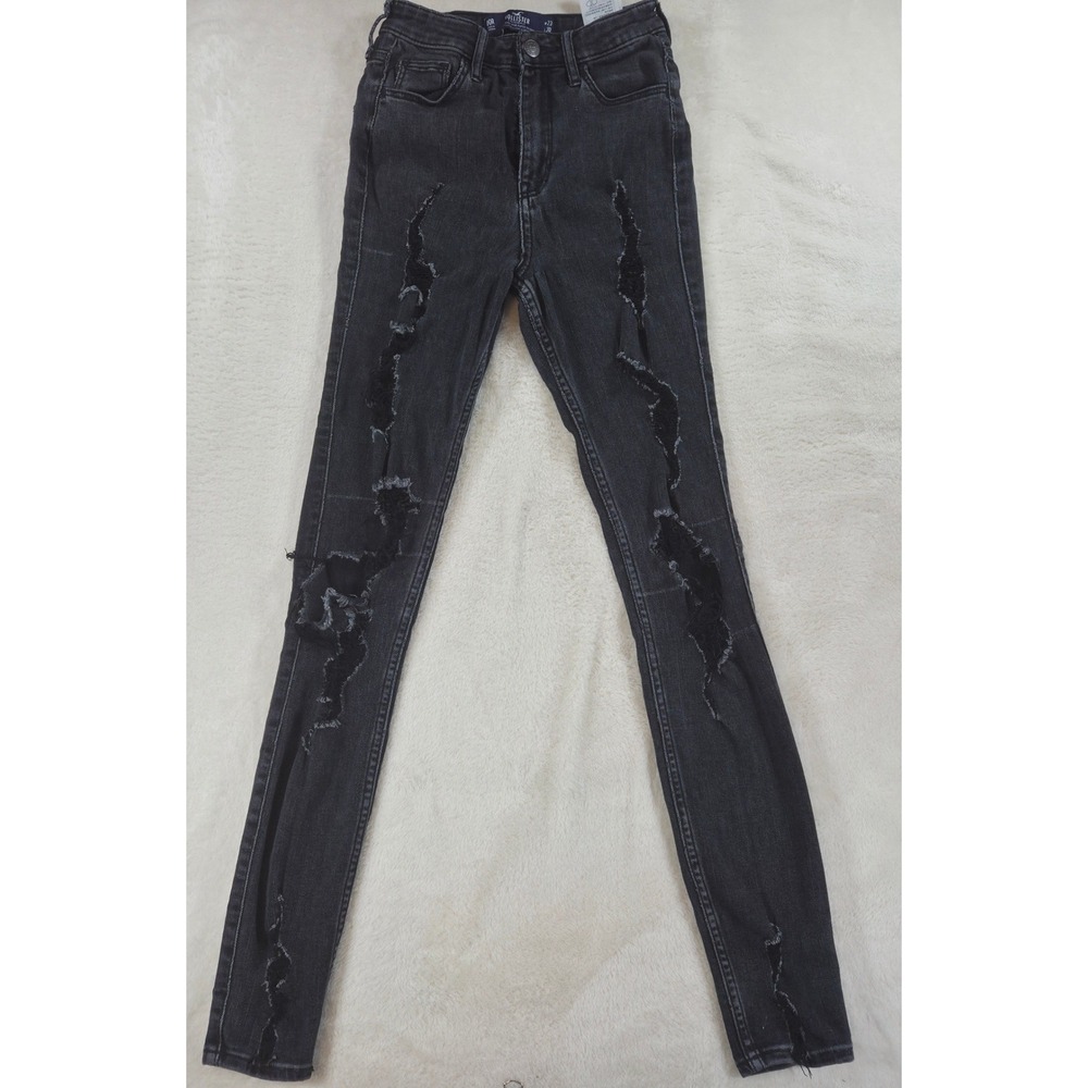 Hollister Women Ultra High-Rise Super Skinny Jeans 00R W23 Black Distressed